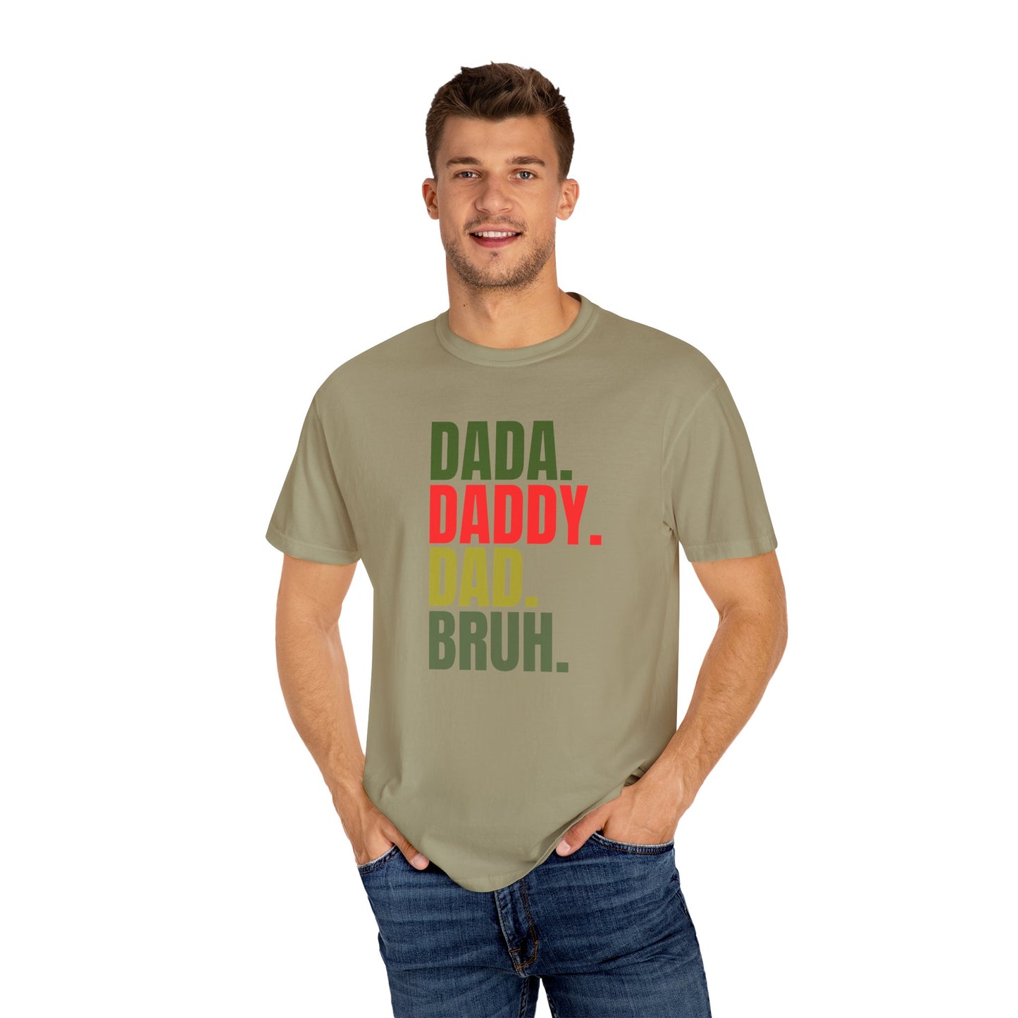 Funny Dad T-Shirt with Dada, Daddy, Dad, Bruh Text, Perfect for Father's Day, Dad Gifts, Men's Casual Wear, Gift for New Dads, Unisex Tee