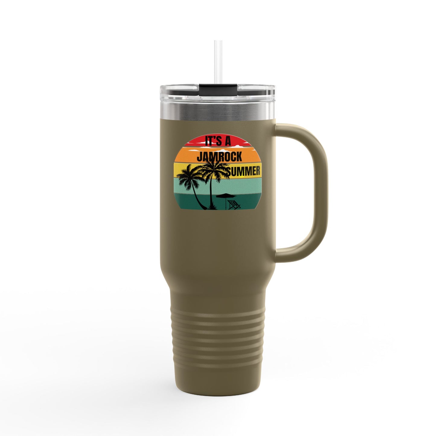 Bright Jamrock Summer Insulated Travel Mug | 40oz Sipper for Road Trips, Beach Days, Outdoors, Camping, Gift for Travelers