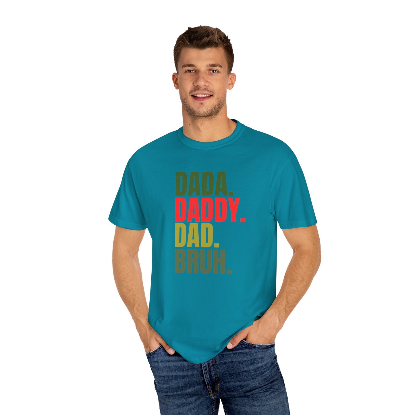 Funny Dad T-Shirt with Dada, Daddy, Dad, Bruh Text, Perfect for Father's Day, Dad Gifts, Men's Casual Wear, Gift for New Dads, Unisex Tee