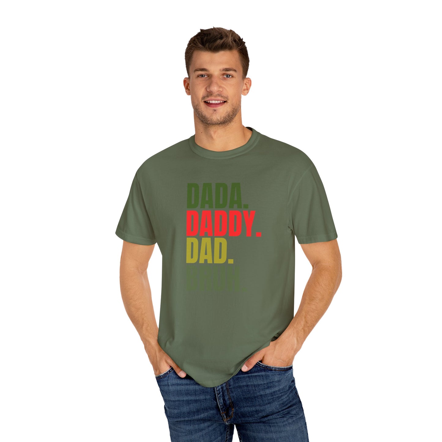 Funny Dad T-Shirt with Dada, Daddy, Dad, Bruh Text, Perfect for Father's Day, Dad Gifts, Men's Casual Wear, Gift for New Dads, Unisex Tee