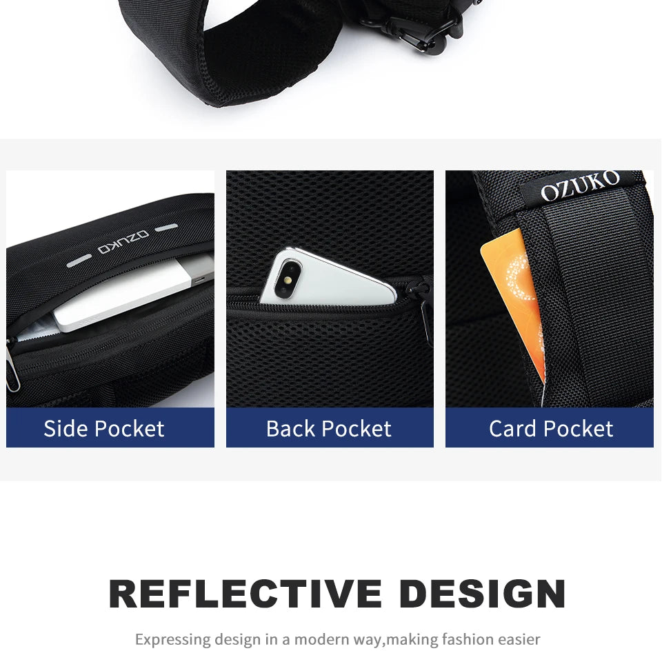 OZUKO Multifunction Shoulder Bag Men Anti-theft Crossbody Messenger Bags for Male Waterproof Short Trip Sling Bag Man Chest Pack