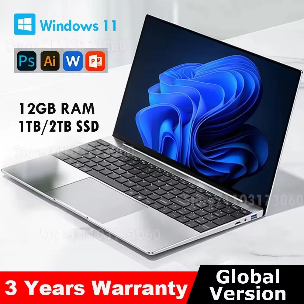 Portable 14.1'' Slim Laptop Gamer Intel N4000 180° Windows 11 12GB RAM 512GB 1TB SSD 1920*1080 Office Study Computer PC