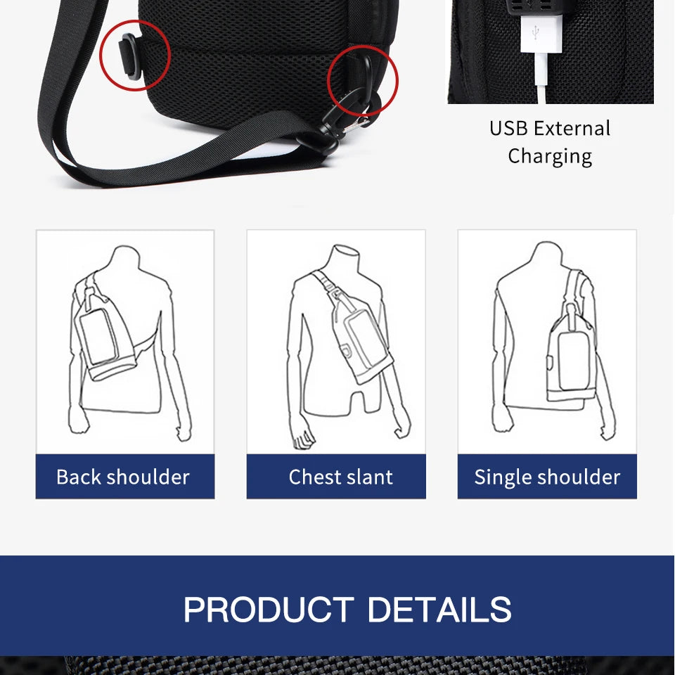 OZUKO Multifunction Shoulder Bag Men Anti-theft Crossbody Messenger Bags for Male Waterproof Short Trip Sling Bag Man Chest Pack