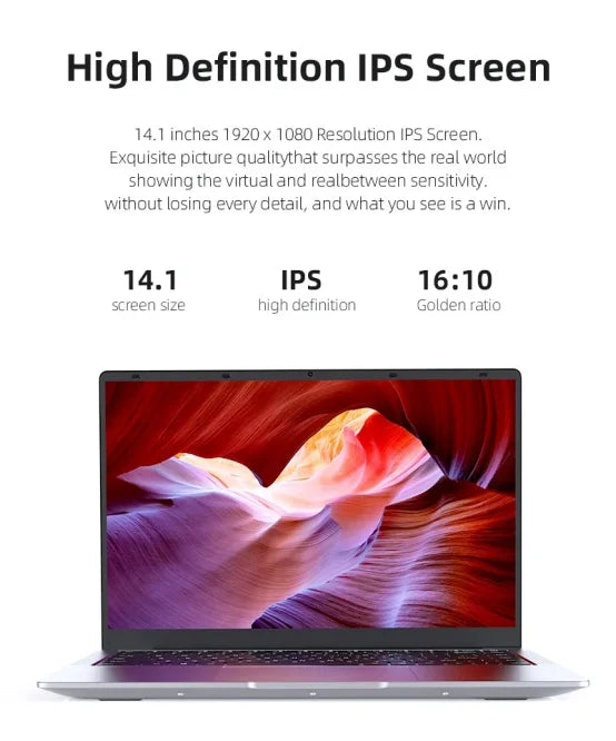 Portable 14.1'' Slim Laptop Gamer Intel N4000 180° Windows 11 12GB RAM 512GB 1TB SSD 1920*1080 Office Study Computer PC