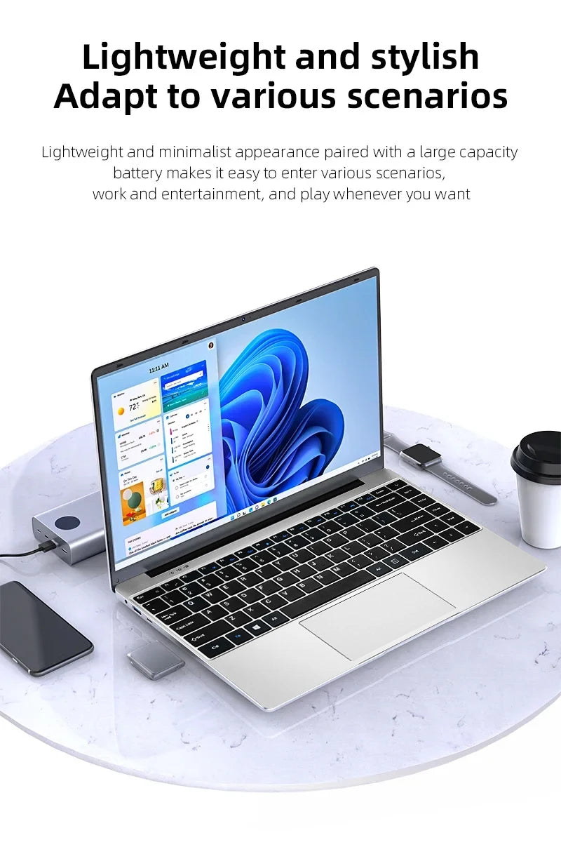 Portable 14.1'' Slim Laptop Gamer Intel N4000 180° Windows 11 12GB RAM 512GB 1TB SSD 1920*1080 Office Study Computer PC