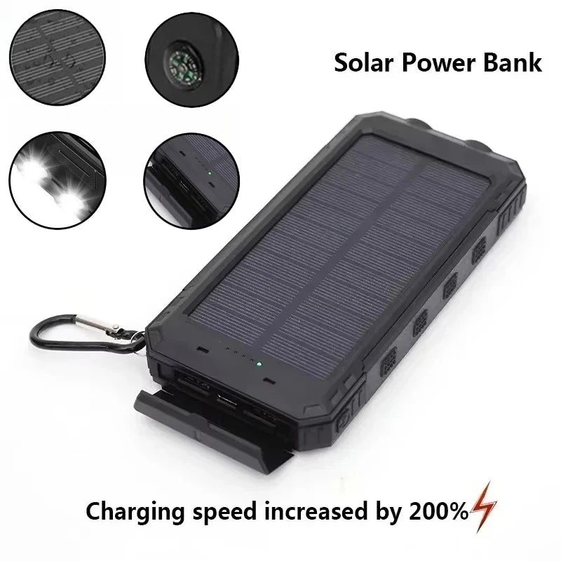 200000mAh Large Capacity Solar Power Bank Fast Charging Portable Charger External Battery for IPhone Samsun Xiaomi Powerbank