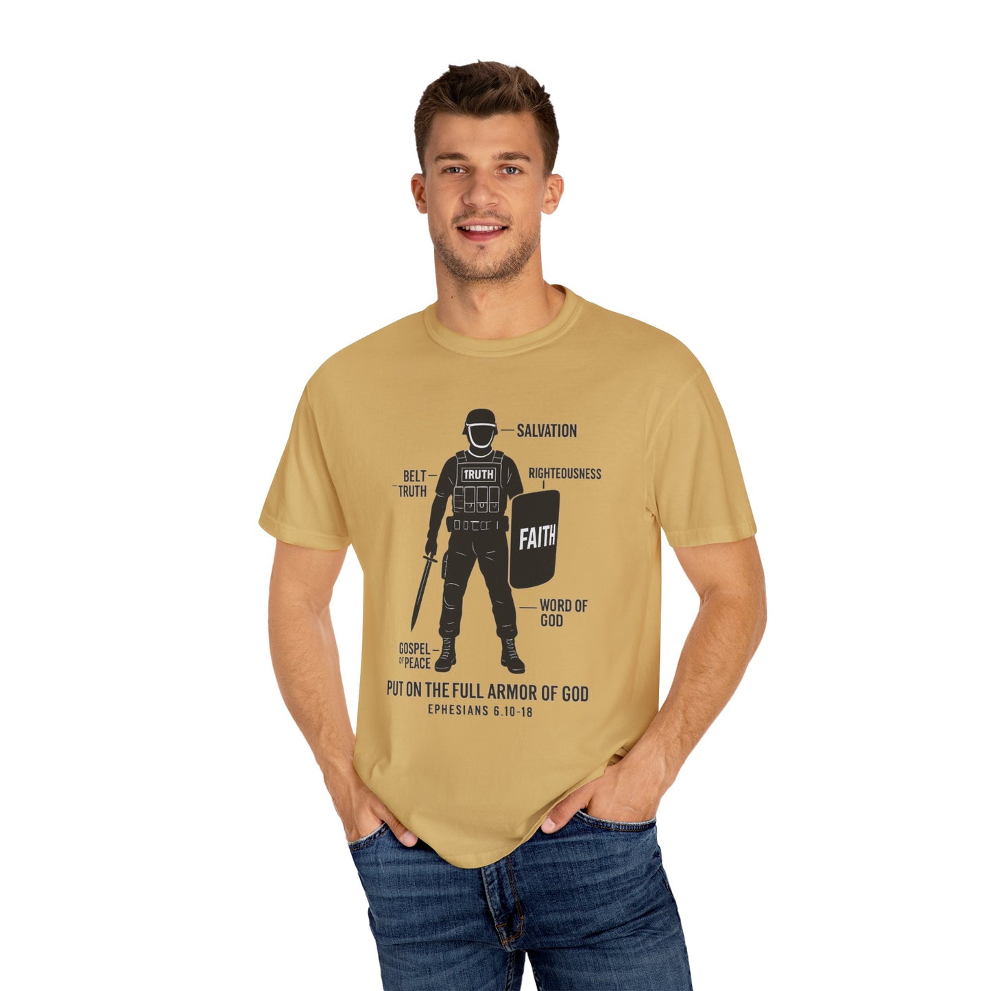 Faith-Inspired Unisex Garment-Dyed T-shirt - Empowering Christian Tee, Spiritual Apparel, Armor of God Shirt, Gift for Believers, [...]