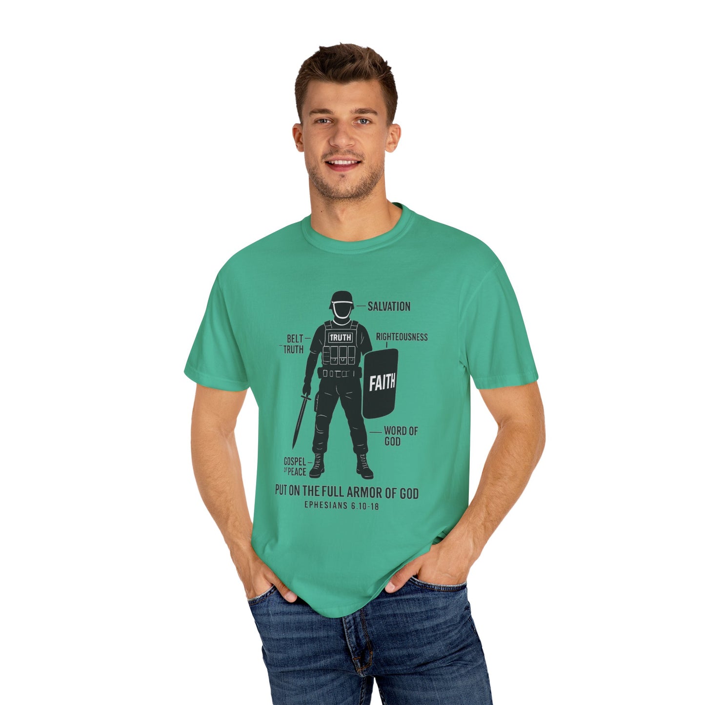 Faith-Inspired Unisex Garment-Dyed T-shirt - Empowering Christian Tee, Spiritual Apparel, Armor of God Shirt, Gift for Believers, [...]