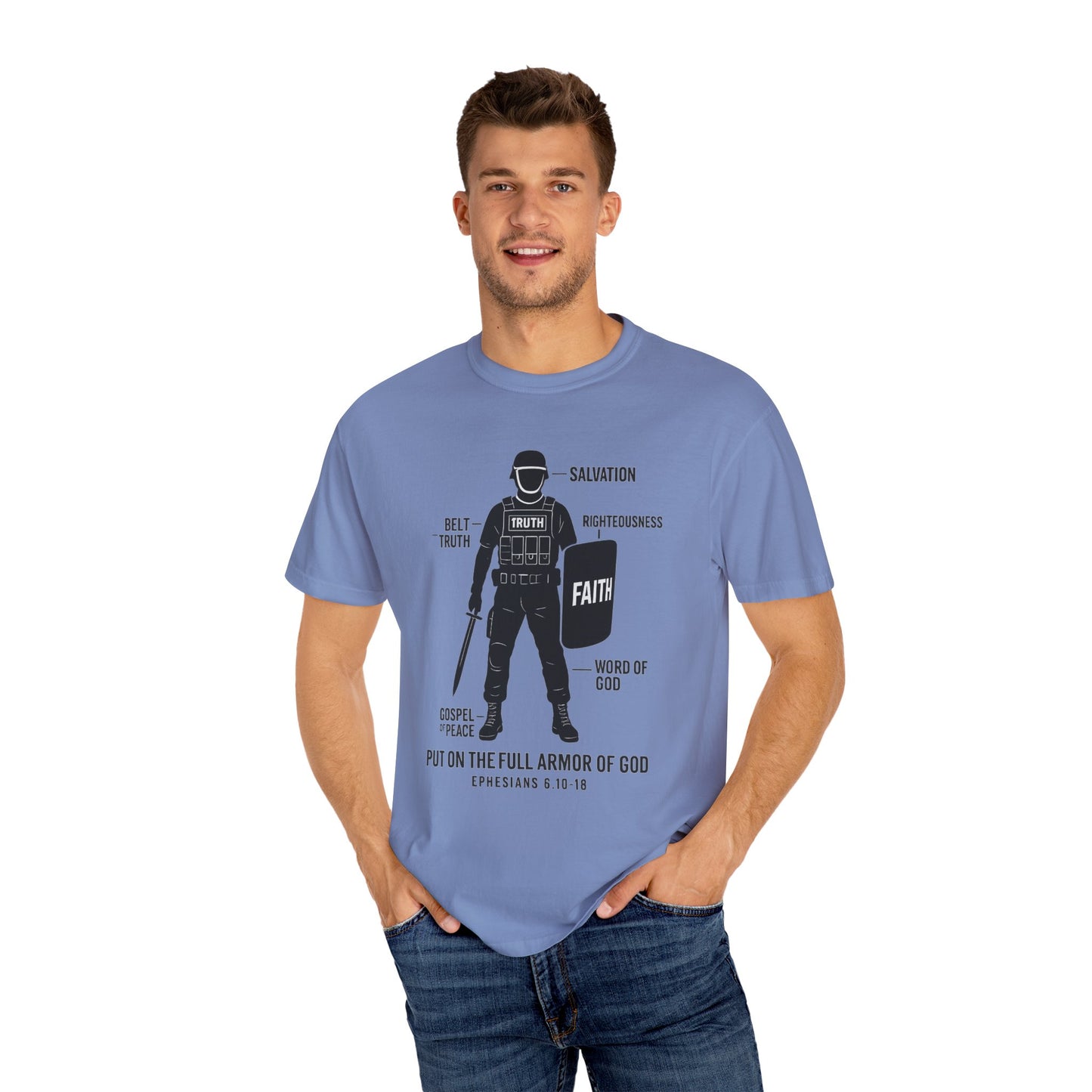 Faith-Inspired Unisex Garment-Dyed T-shirt - Empowering Christian Tee, Spiritual Apparel, Armor of God Shirt, Gift for Believers, [...]